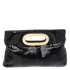 MICHAEL Michael Kors Black Patent Python Embossed Leather Berkley Clutch For Women