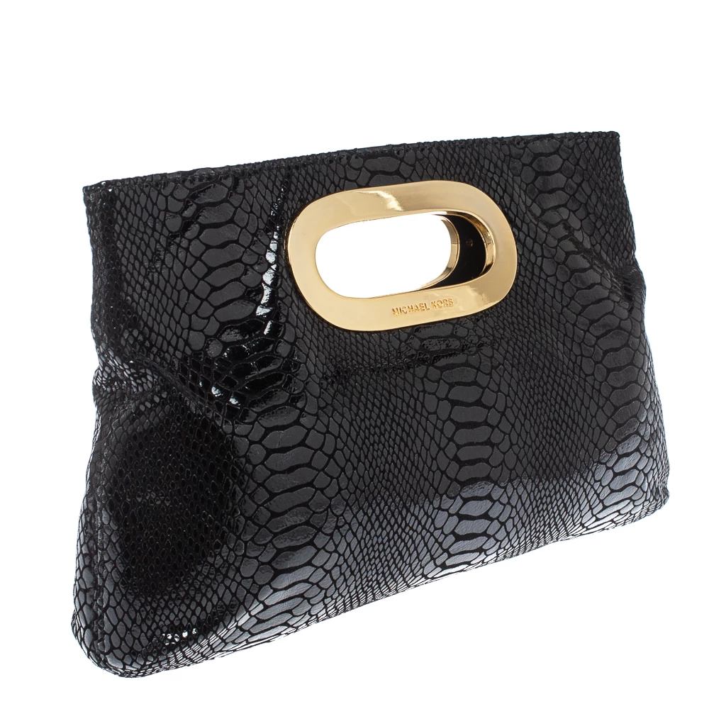 MICHAEL Michael Kors Black Patent Python Embossed Leather Berkley Clutch For Women - Image 3