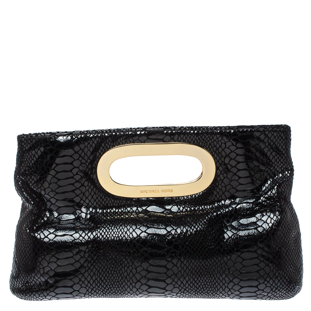 MICHAEL Michael Kors Black Patent Python Embossed Leather Berkley Clutch For Women - Image 4
