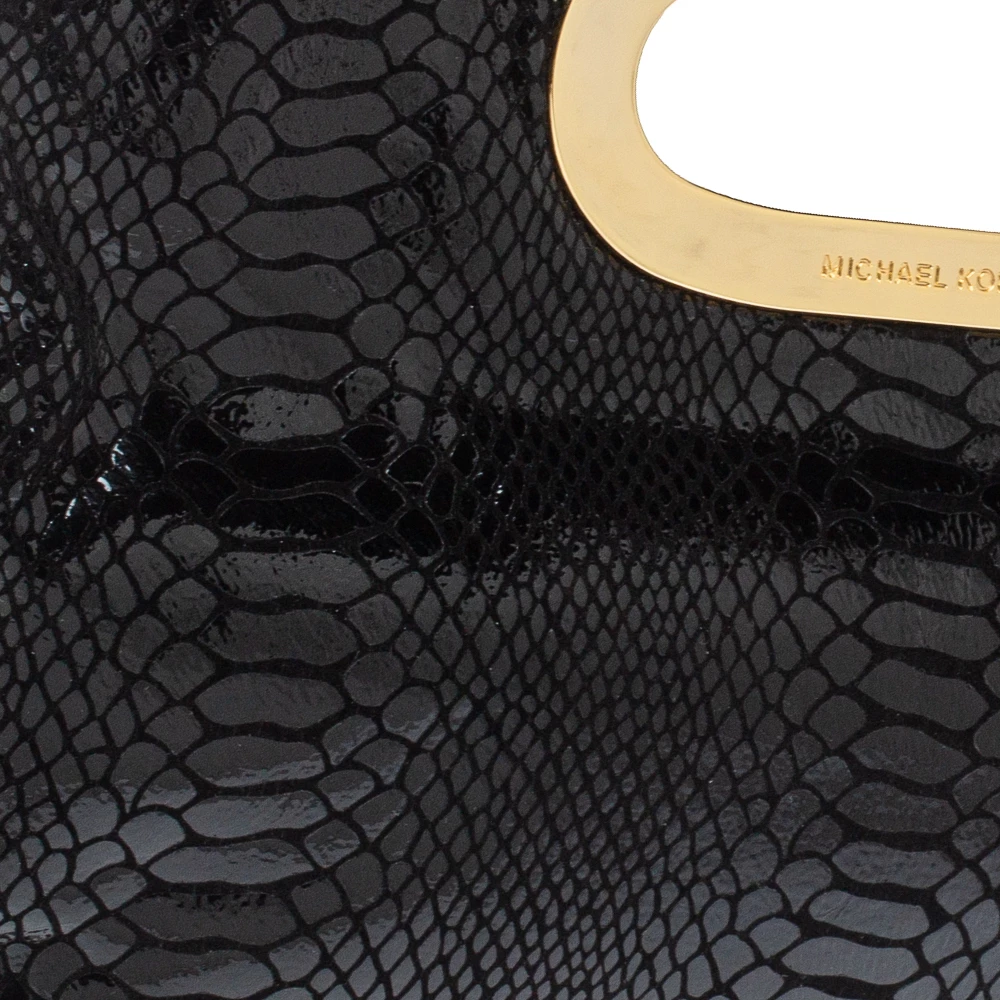 MICHAEL Michael Kors Black Patent Python Embossed Leather Berkley Clutch For Women - Image 5