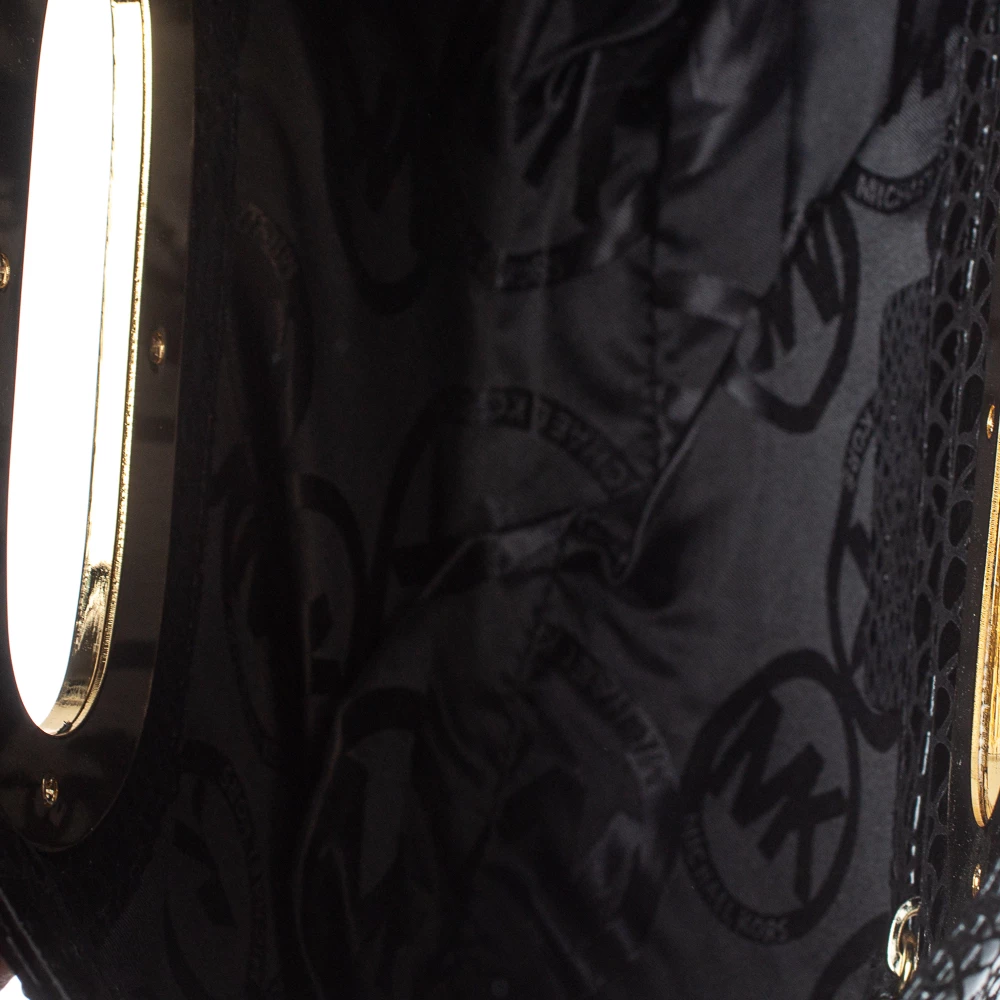 MICHAEL Michael Kors Black Patent Python Embossed Leather Berkley Clutch For Women - Image 7