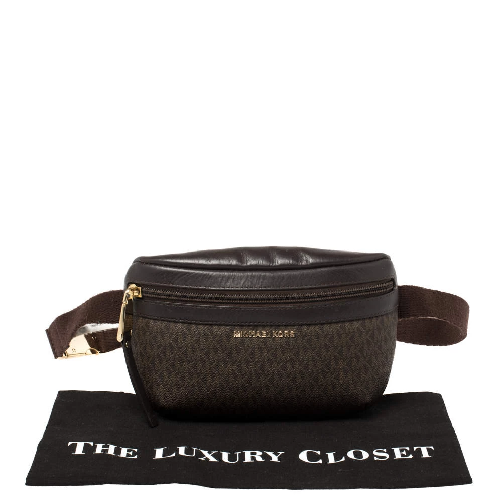 Michael Kors Brown Signature Coated Canvas And Leather Fanny Belt Bag For Women - Image 9
