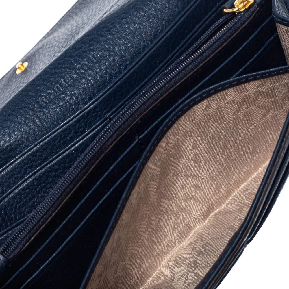 Michael Kors Navy Blue Leather Fulton Flap Continental Wallet For Women - Image 2