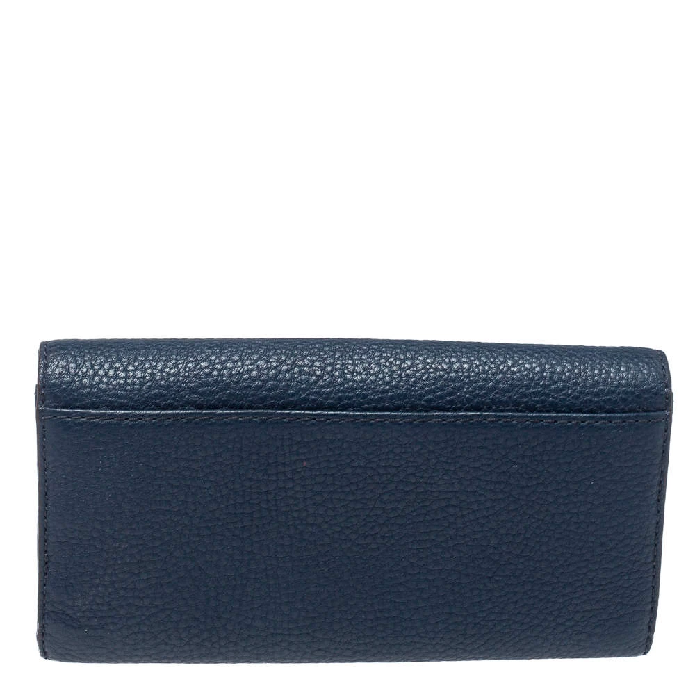 Michael Kors Navy Blue Leather Fulton Flap Continental Wallet For Women - Image 4