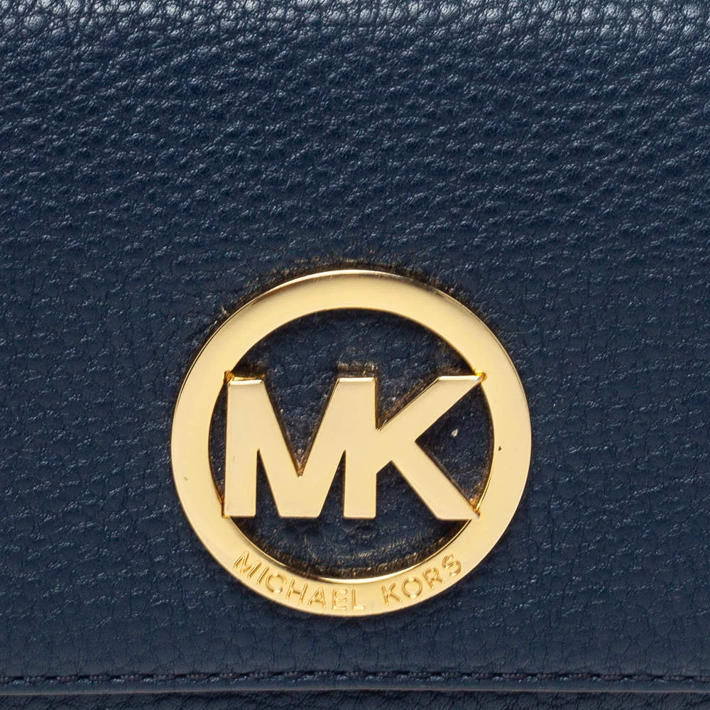 Michael Kors Navy Blue Leather Fulton Flap Continental Wallet For Women - Image 5