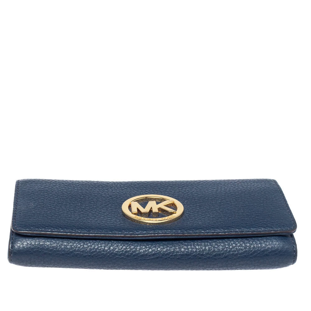 Michael Kors Navy Blue Leather Fulton Flap Continental Wallet For Women - Image 6