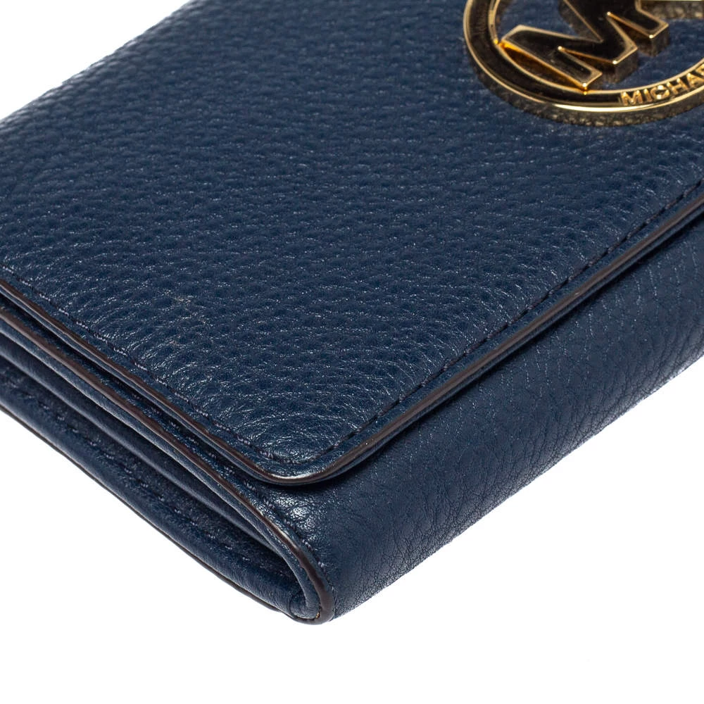 Michael Kors Navy Blue Leather Fulton Flap Continental Wallet For Women - Image 9