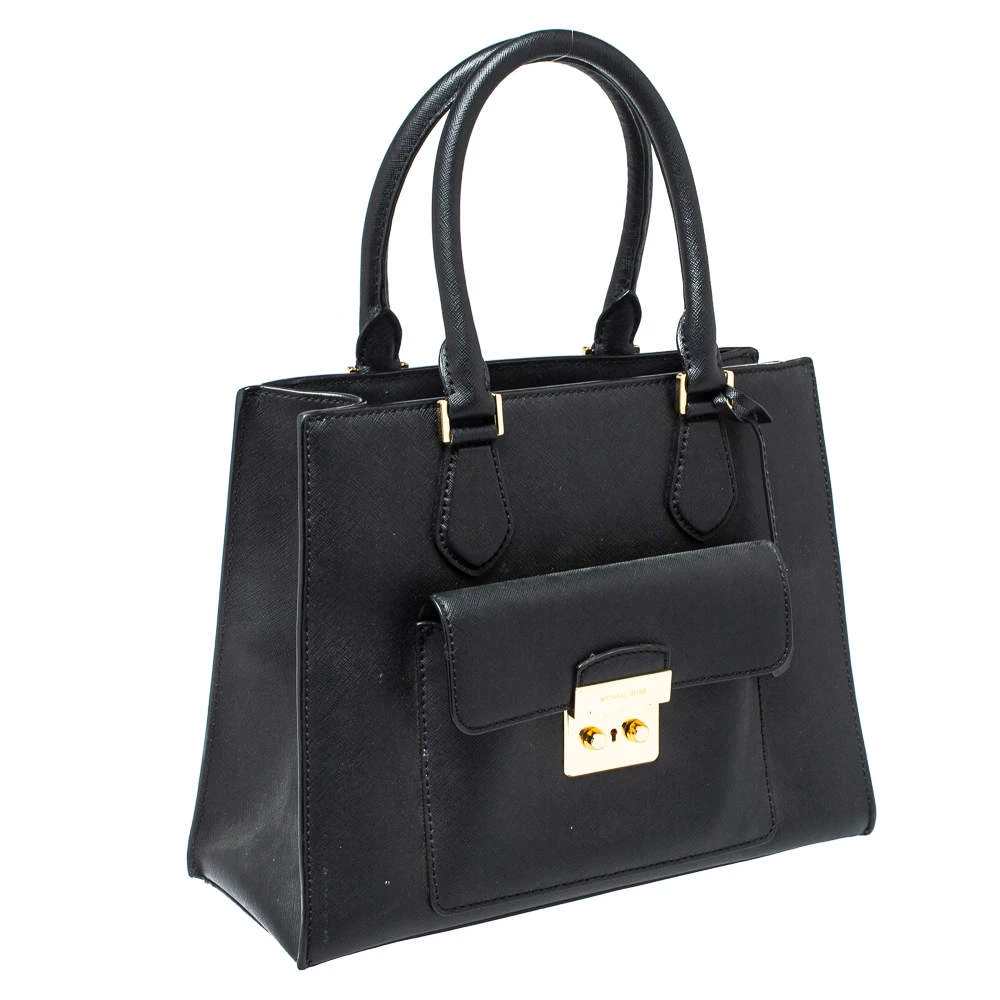 Michael Kors Black Leather Front Pocket Tote For Women - Image 3