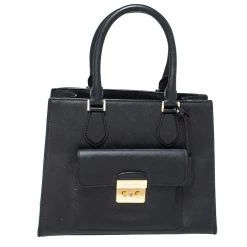 Michael Kors Black Leather Front Pocket Tote For Women