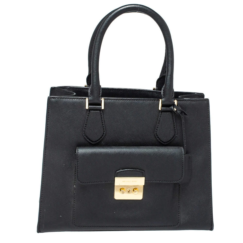 Michael Kors Black Leather Front Pocket Tote For Women