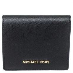 Michael Kors Black Leather Flap Card Holder For Women