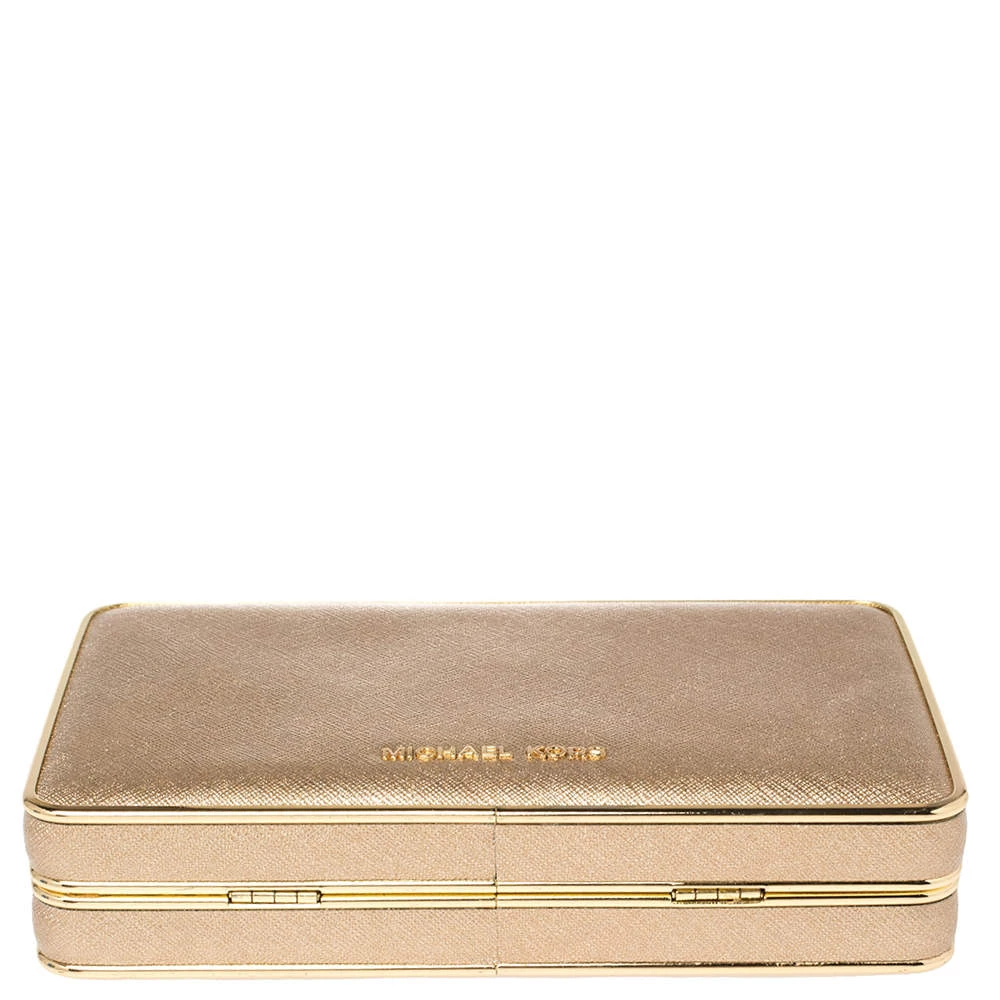 Michael Kors Metallic Gold Leather Elsie Box Chain Clutch For Women - Image 6