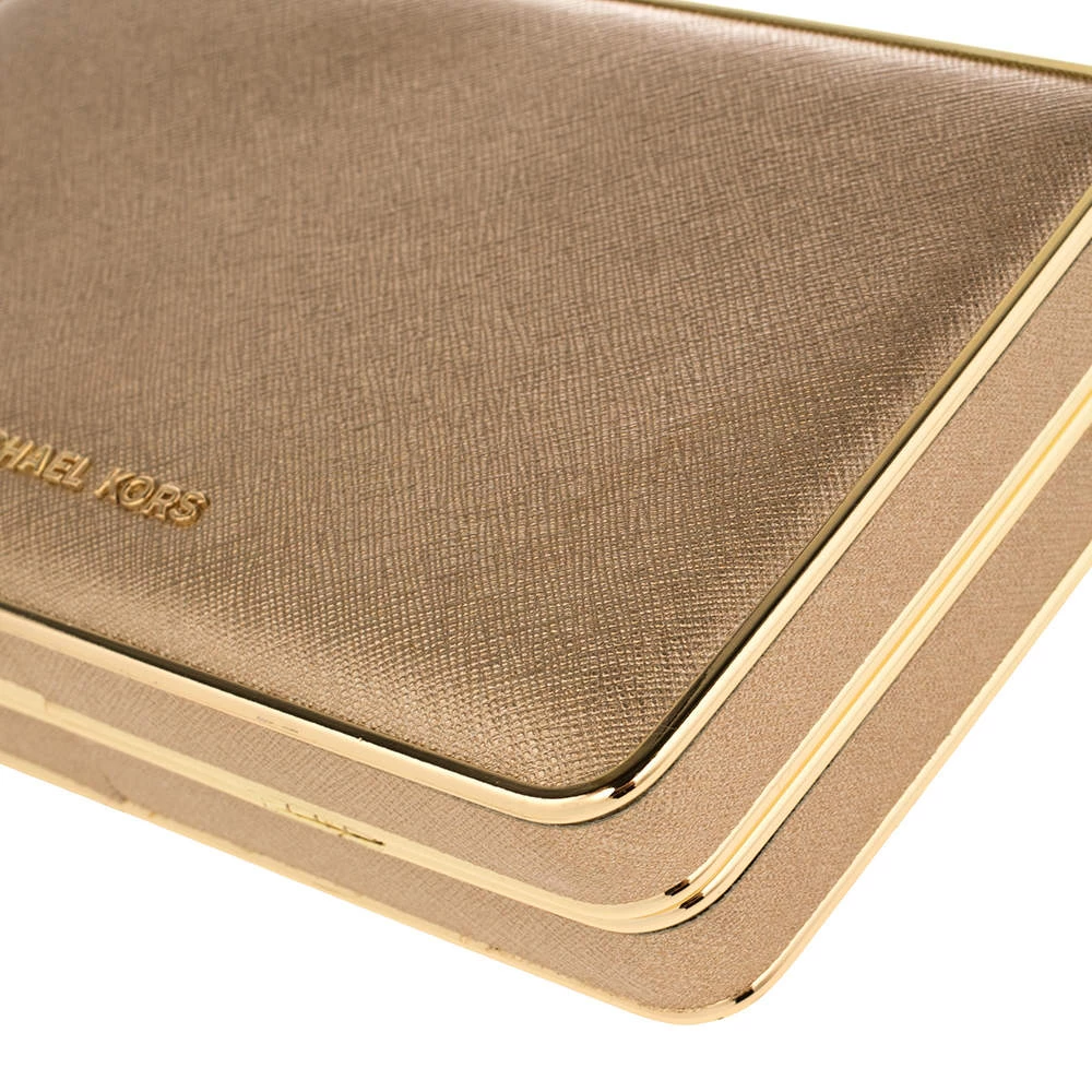 Michael Kors Metallic Gold Leather Elsie Box Chain Clutch For Women - Image 11
