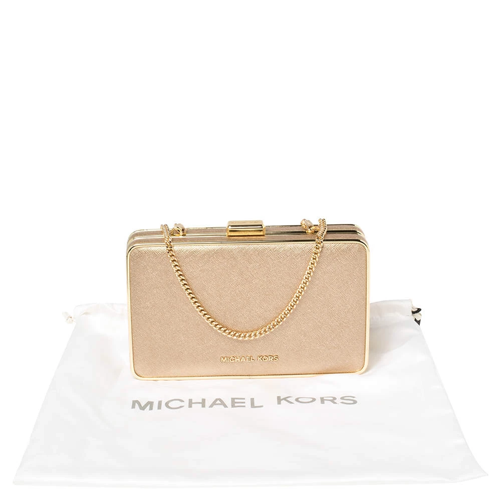 Michael Kors Metallic Gold Leather Elsie Box Chain Clutch For Women - Image 9