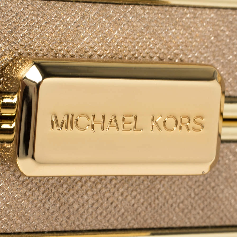 Michael Kors Metallic Gold Leather Elsie Box Chain Clutch For Women - Image 8