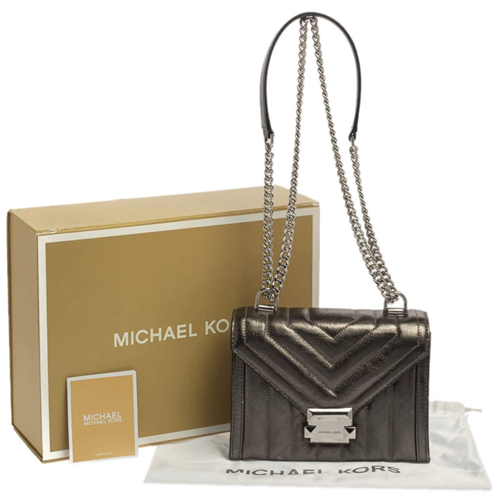 Michael Kors Metallic Grey Quilted Leather Whitney Shoulder Bag For Women - Image 10
