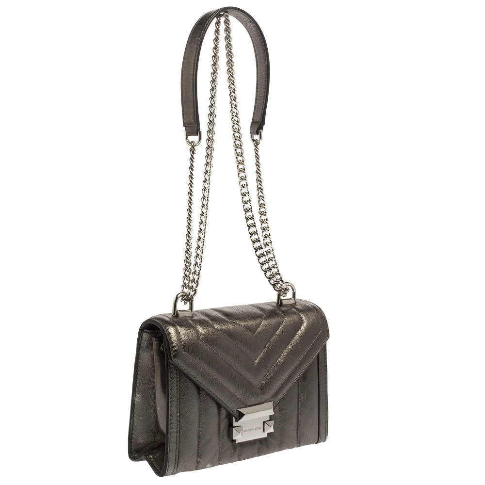 Michael Kors Metallic Grey Quilted Leather Whitney Shoulder Bag For Women - Image 3