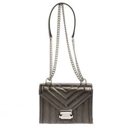 Michael Kors Metallic Grey Quilted Leather Whitney Shoulder Bag For Women