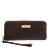 Michael Kors Brown Monogram Coated Canvas Zip Around Wristlet Wallet For Women