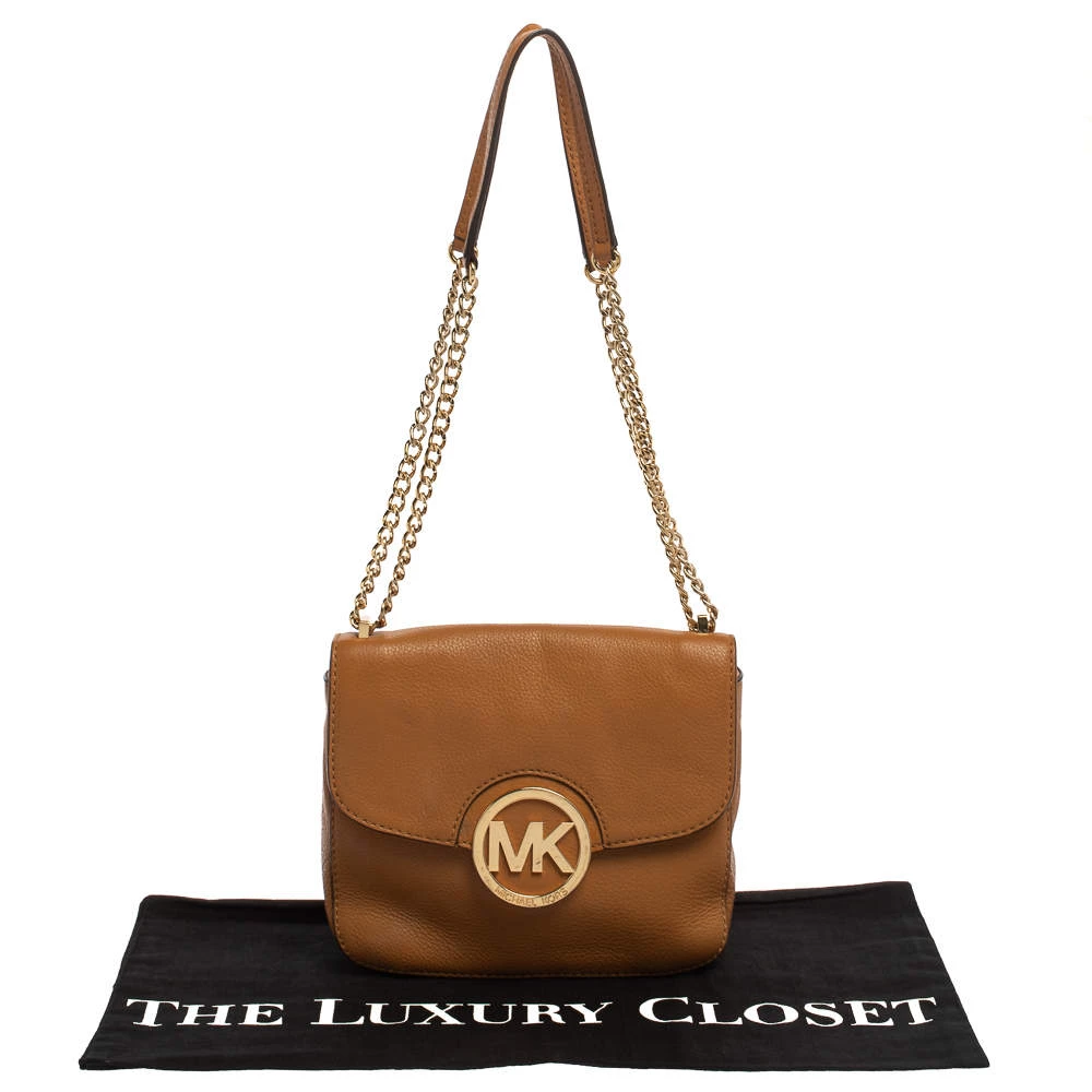Michael Kors Micheal Kors Tan Leather Fulton Flap Shoudler Bag For Women - Image 11