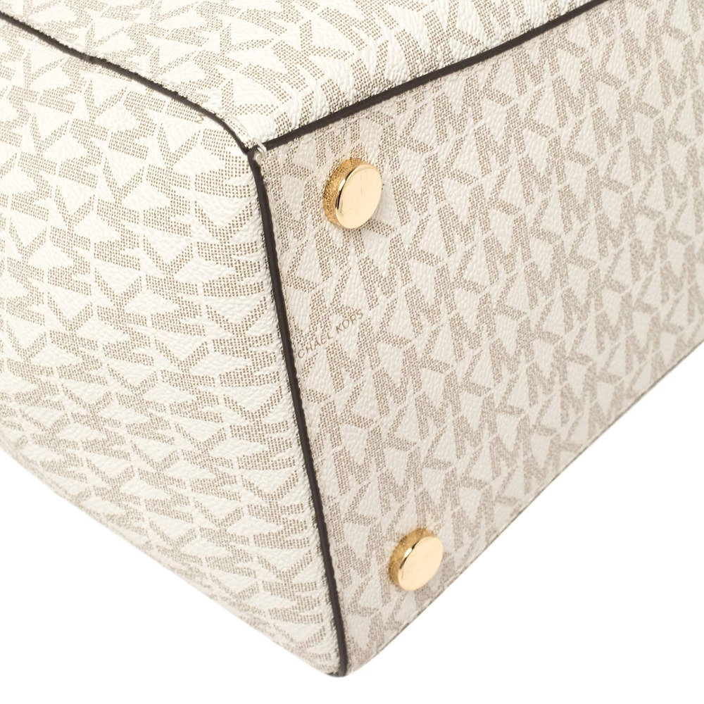 Michael Kors White/Brown Signature Coated Canvas Voyager Tote For Women - Image 11