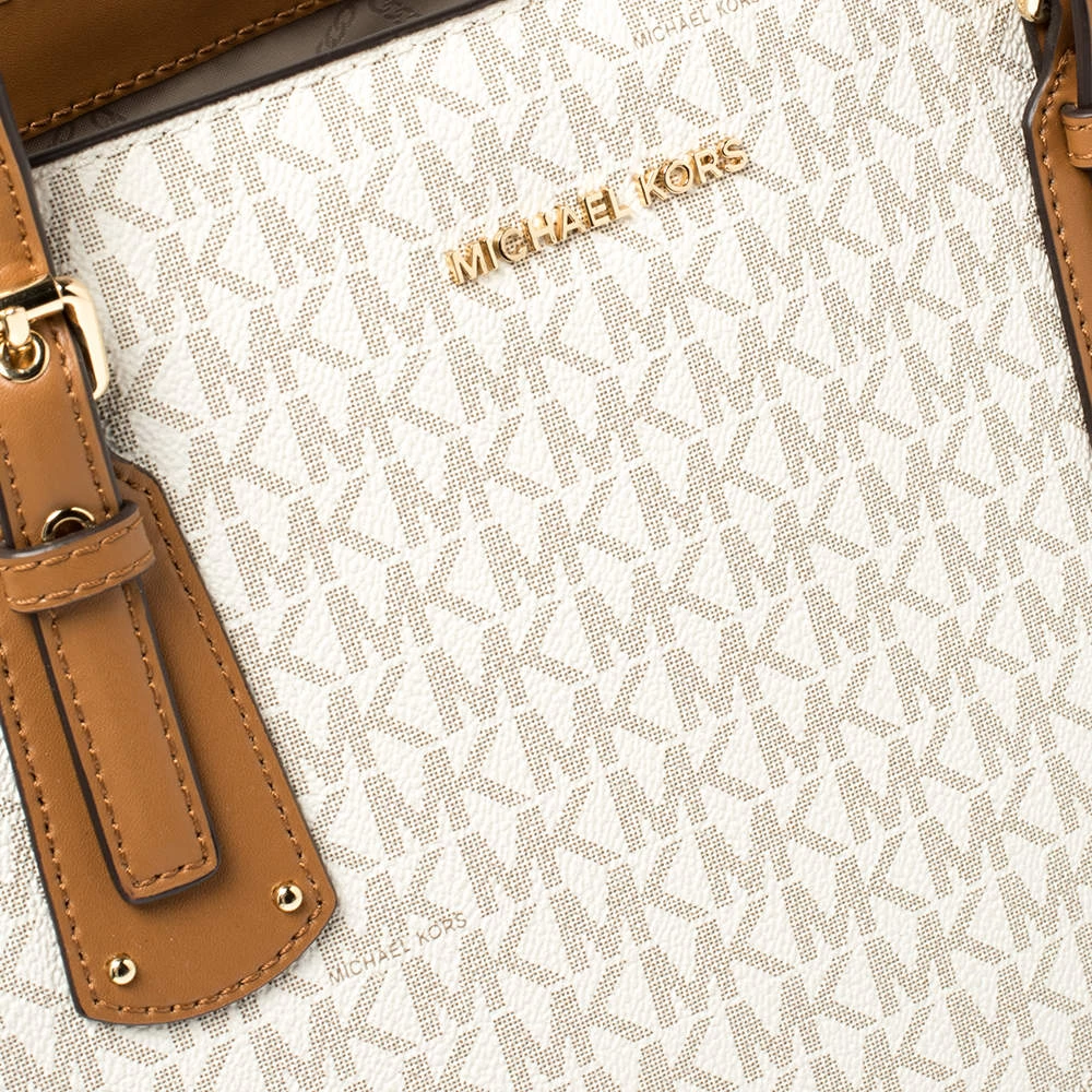Michael Kors White/Brown Signature Coated Canvas Voyager Tote For Women - Image 5