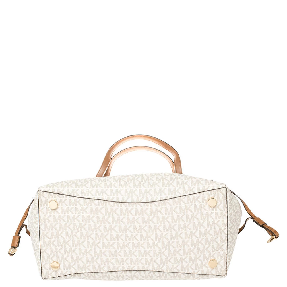 Michael Kors White/Brown Signature Coated Canvas Voyager Tote For Women - Image 6