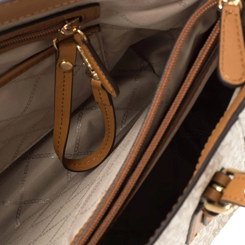 Michael Kors White/Brown Signature Coated Canvas Voyager Tote For Women - Image 8