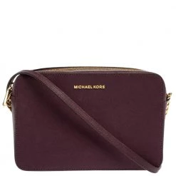 Michael Kors Burgundy Leather Jet Set Camera Crossbody Bag For Women