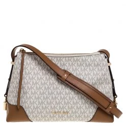 Michael Kors White Signature Coated Canvas And Leather Medium Crosby Messenger Bag For Women