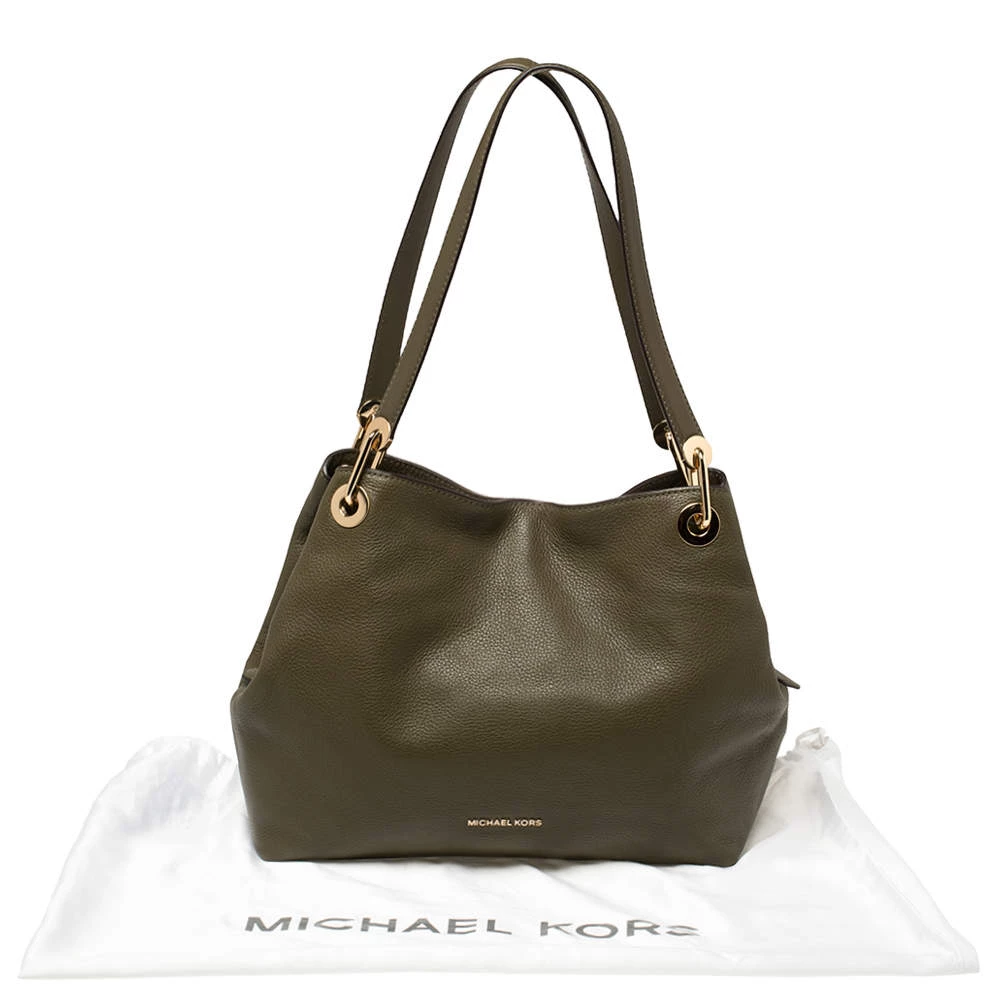 Michael Kors Olive Green Leather Raven Shoulder Bag For Women - Image 9