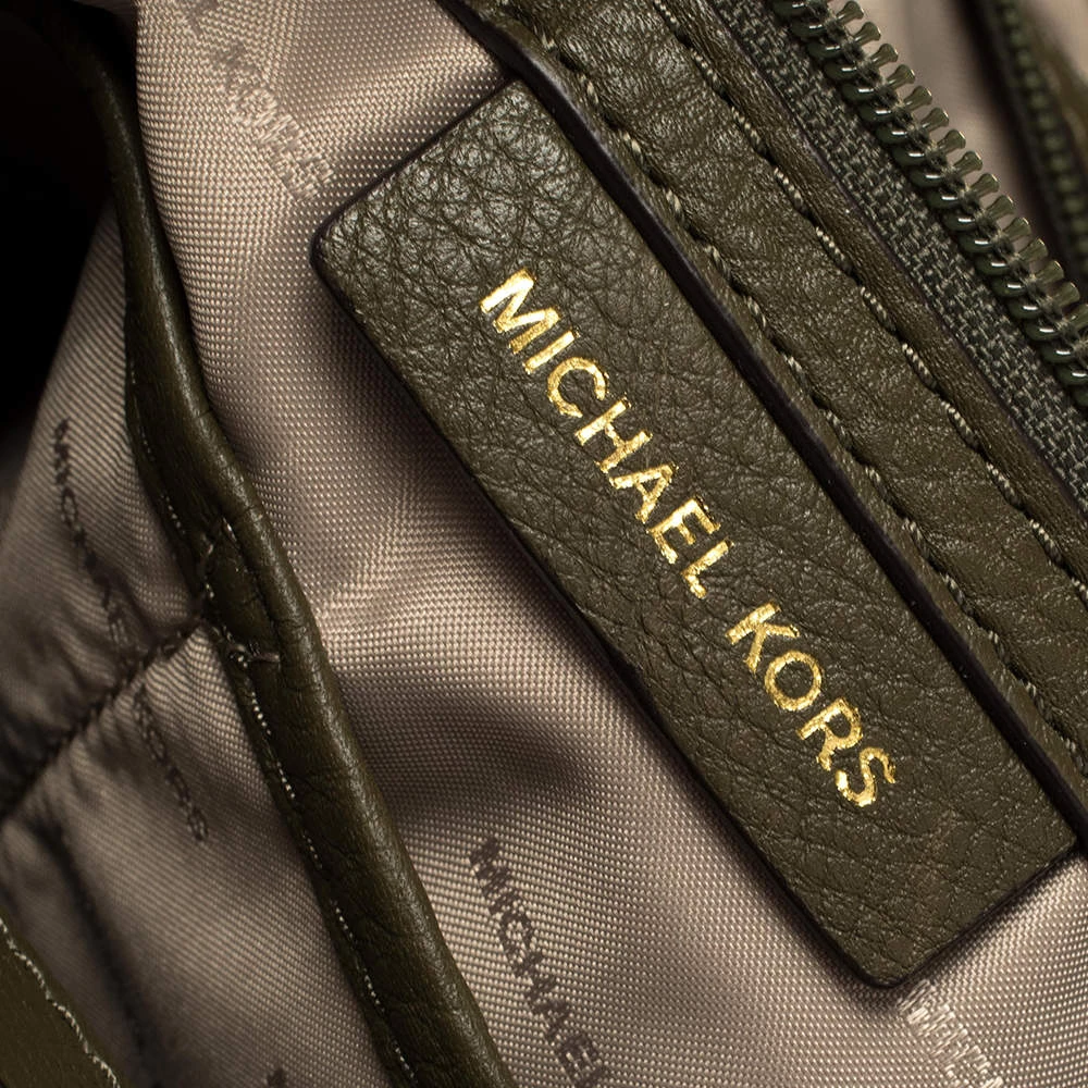 Michael Kors Olive Green Leather Raven Shoulder Bag For Women - Image 8