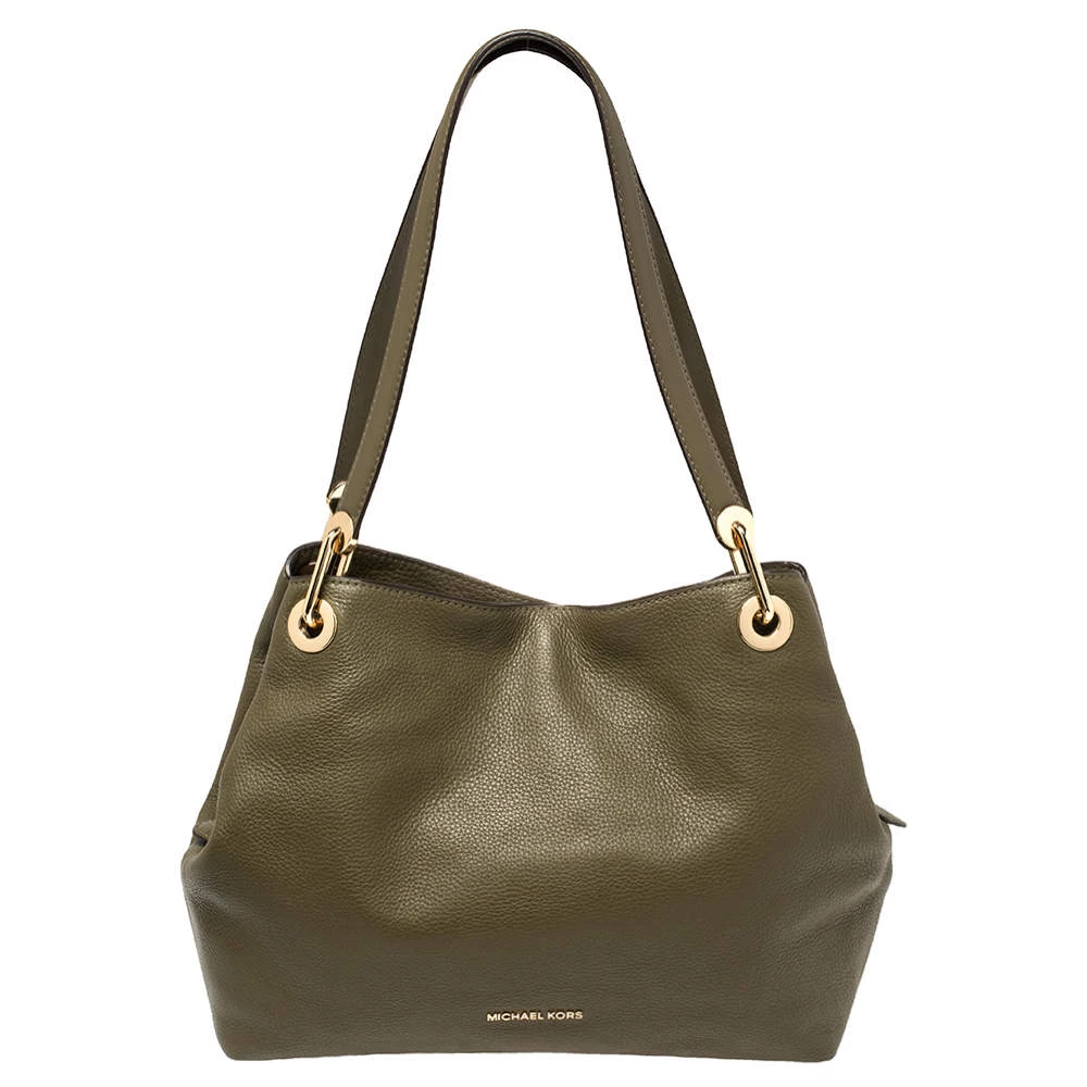 Michael Kors Olive Green Leather Raven Shoulder Bag For Women