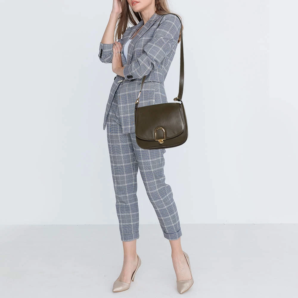 Michael Kors Olive Green Leather Delfina Saddle Bag For Women - Image 2