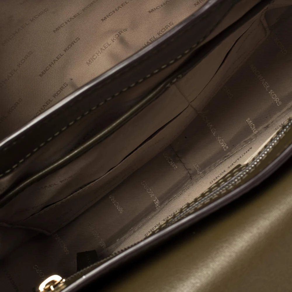 Michael Kors Olive Green Leather Delfina Saddle Bag For Women - Image 12