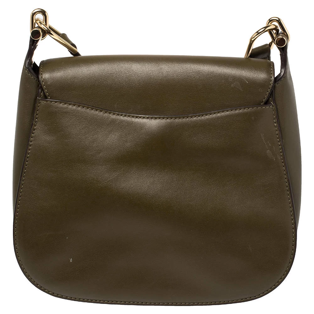 Michael Kors Olive Green Leather Delfina Saddle Bag For Women - Image 4