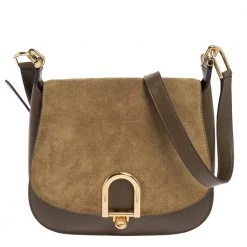 Michael Kors Olive Green Suede And Leather Delfina Saddle Bag For Women