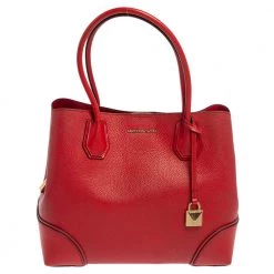 Michael Kors Red Leather Medium Mercer Gallery Tote For Women