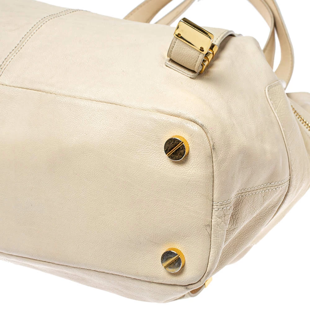 Michael Kors Cream Leather Buckle Side Pocket Shoulder Bag For Women - Image 13