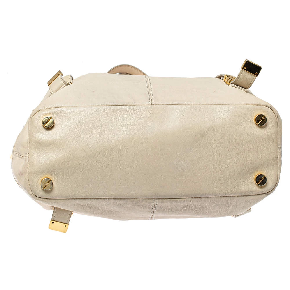 Michael Kors Cream Leather Buckle Side Pocket Shoulder Bag For Women - Image 7
