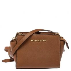 Michael Kors Brown Saffiano Leather Mini Selma Crossbody Bag For Women