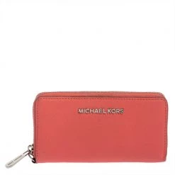 Michael Kors Pink Leather Zip Around Wristlet Wallet For Women