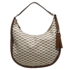 Michael Kors Beige/Brown Coated Canvas And Leather Lauryn Hobo For Women