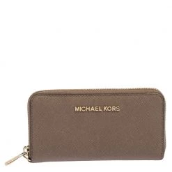 Michael Kors Beige Leather Zip Around Wristlet Wallet For Women