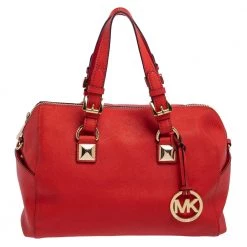 MICHAEL Michael Kors Red Saffiano Leather Boston Bag For Women