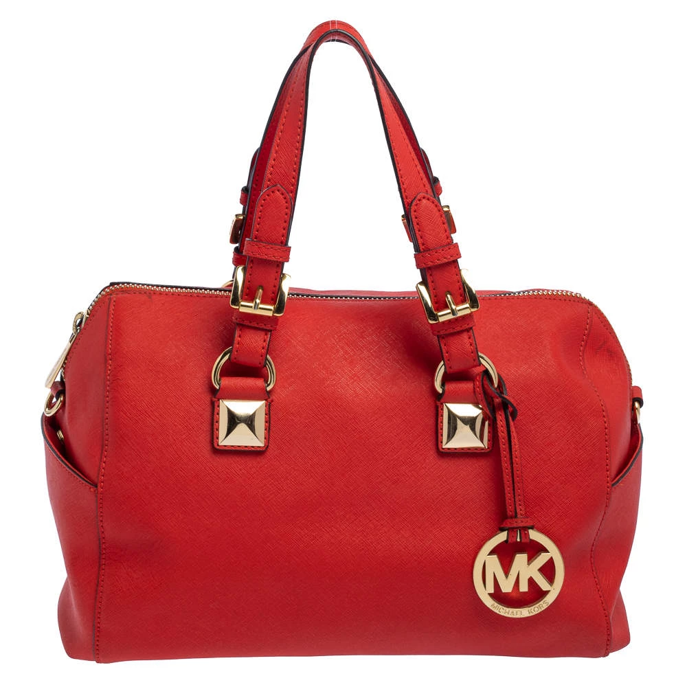MICHAEL Michael Kors Red Saffiano Leather Boston Bag For Women