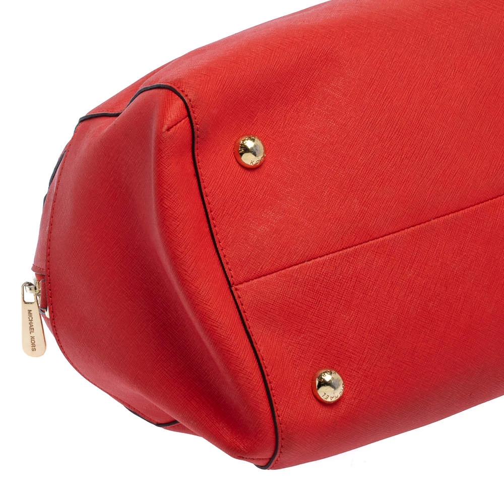 MICHAEL Michael Kors Red Saffiano Leather Boston Bag For Women - Image 12