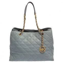 Michael Kors Light Blue Quilted Leather Susannah Tote For Women