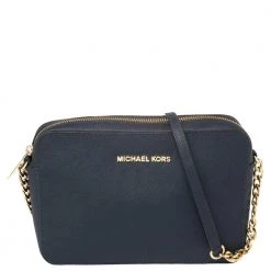 Michael Kors Navy Blue Leather Jet Set Camera Crossbody Bag For Women