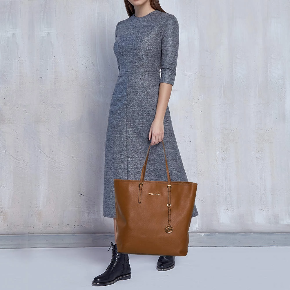 Michael Kors Brown Saffiano Leather XL Jet Set Travel Tote For Women - Image 2